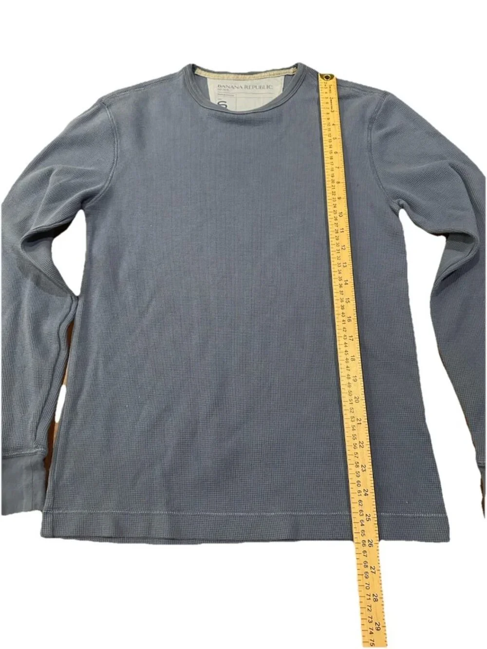 Banana Republic Thermal Shirt Mens Small Blue Long Sleeve Ribbed Waffle Knit